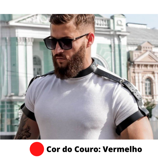 Arreio Com Coleira Para Ombros e Braços Vermelho Arnês Sexy Masculino