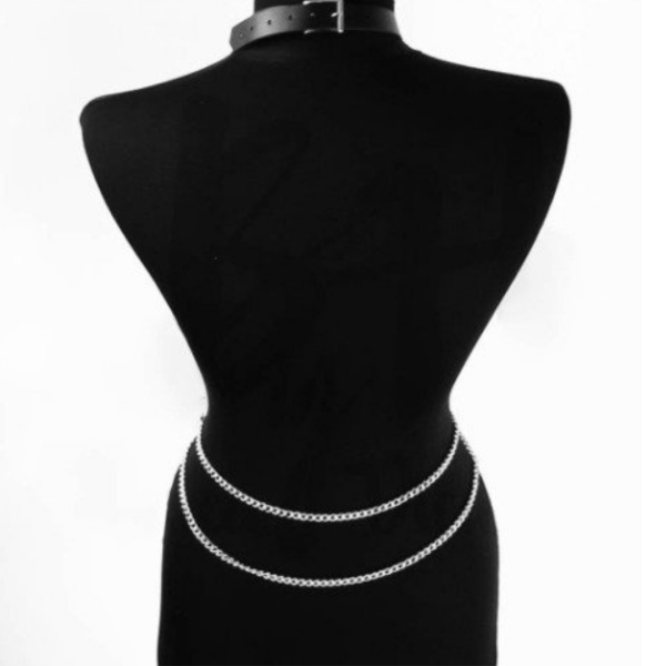 Colar Com Arreio Harness Couro Branco Com Cinto de Corrente Fetiche - Image 6