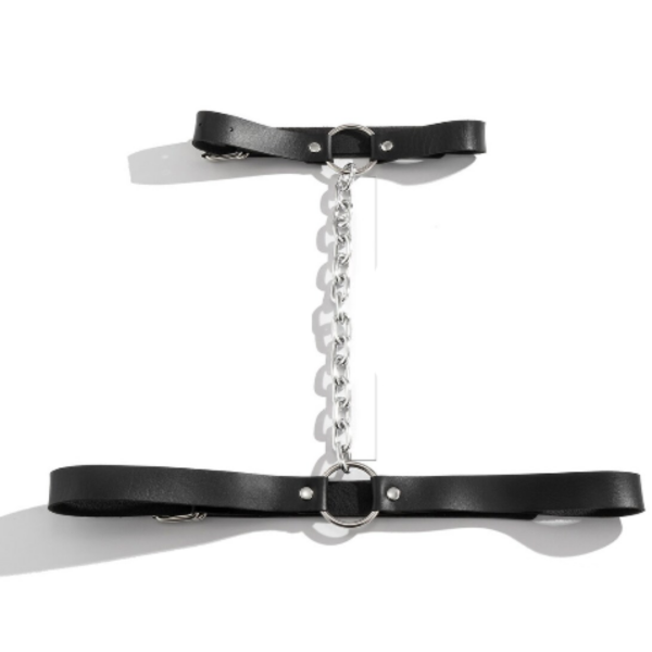 Lingerie Arreio Erótico Harness Gargantilha + Cinta Preto Com Corrente - Image 5