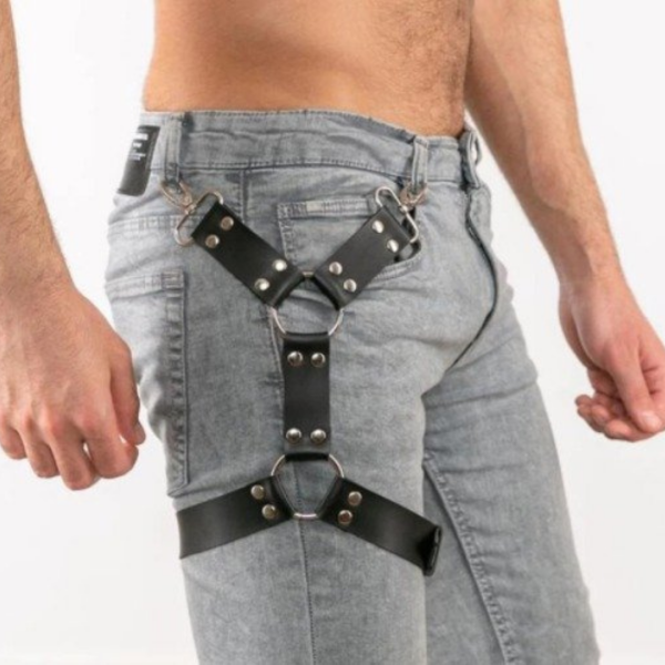 Cinto Para Coxa Dupla Arnês Masculina Sexy Em Couro Branco - Image 8