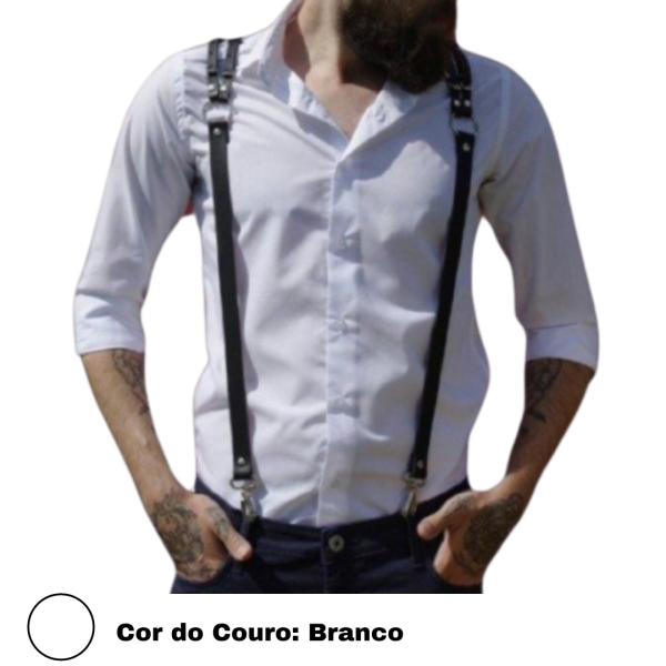 Suspensório Harness Em Couro Branco Sexy Masculino Com Metais