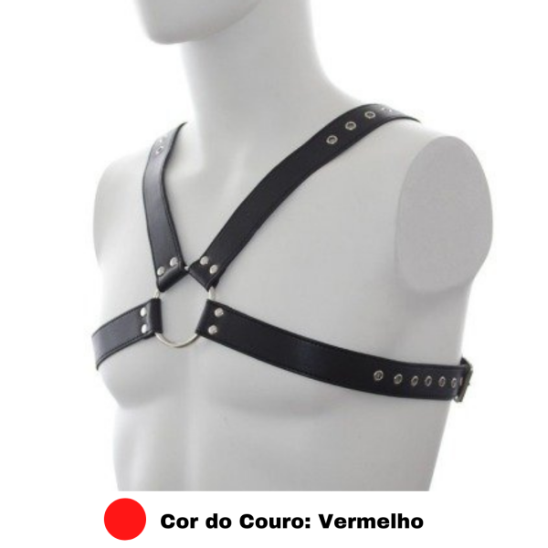 Arreio Para Peitoral Masculino em Couro Vermelho Arnês BDSM