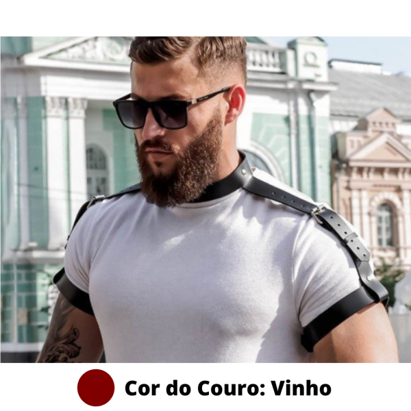 Arreio Com Coleira Para Ombros e Braços Vinho Arnês Sexy Masculino