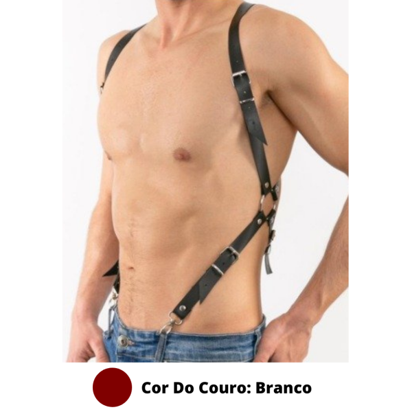 Arreio Arnês Sexy Suspensório Masculino Em Couro Vinho