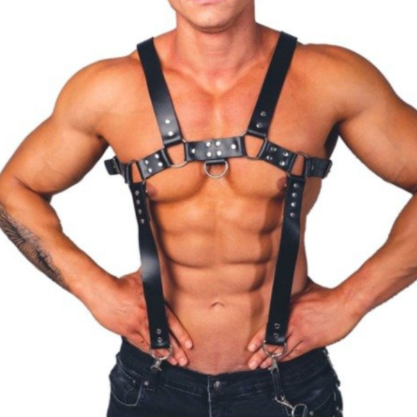 Arreio Cinta Harness Peitoral Com Suspensório Em Couro Branco - Image 3