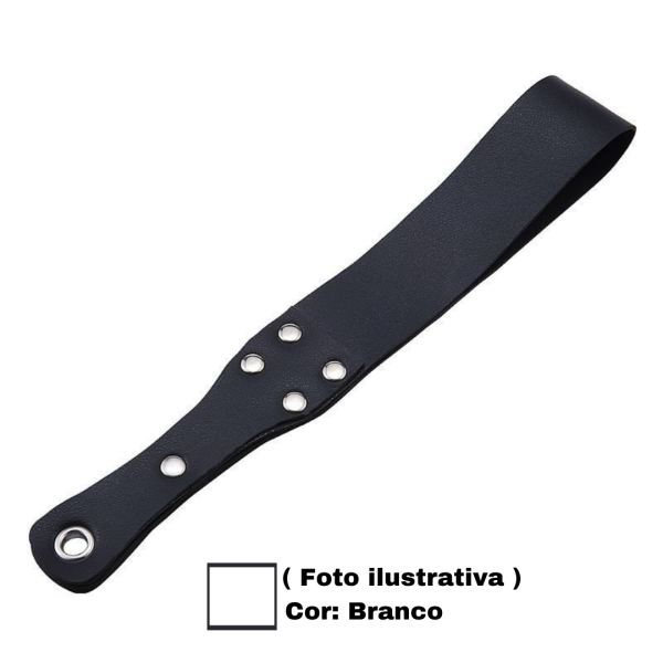 Chibata BDSM Com Dobra em Couro Sintético Branco Detalhes Em Metal