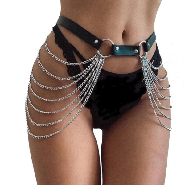 Cinto Arreio Sexy em Couro Preto Com Correntes Harness BDSM - Image 10