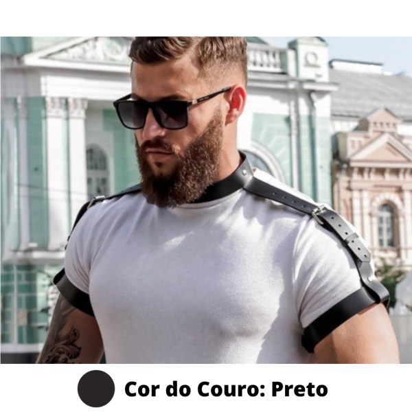 Arreio Com Coleira Para Ombros e Braços Preto Arnês Sexy Masculino