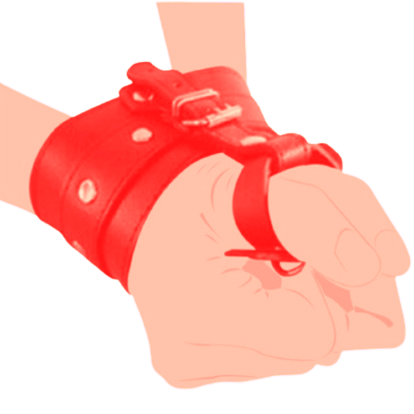 Algema Erótica Para Punhos e Dedos em Couro Vermelho Com Regulagem