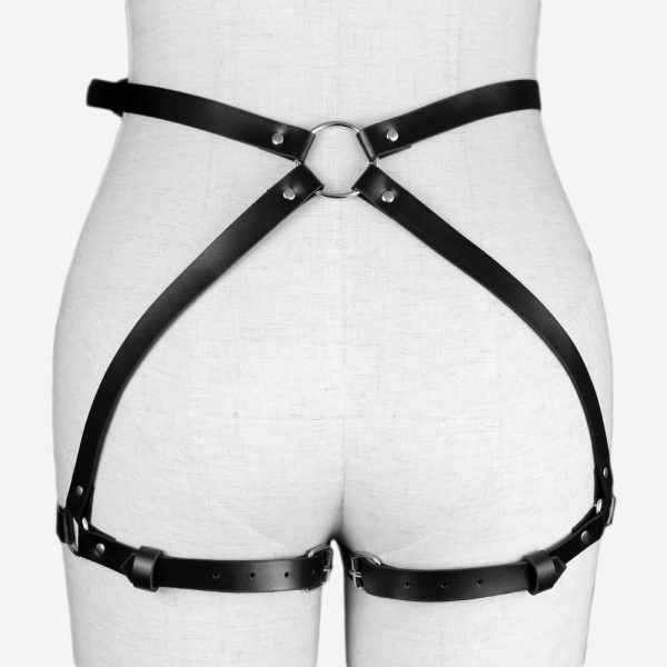 Arreio Harness Lingerie BDSM em Couro Preto Com Algemas Laterais - Image 5