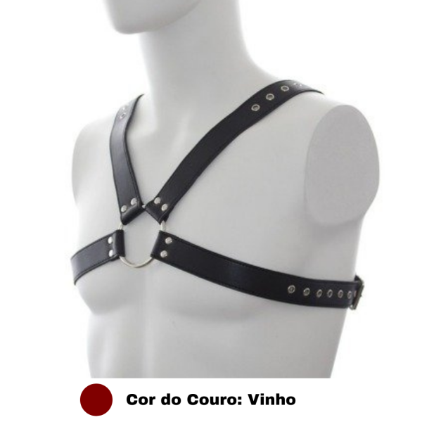Arreio Para Peitoral Masculino em Couro Vinho Arnes BDSM