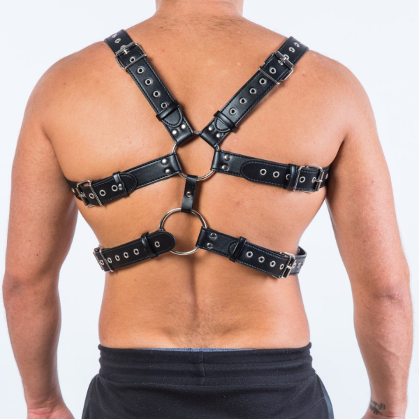 Arreio Harness Em Couro Vermelho Masculino Detalhes em Metais - Image 5