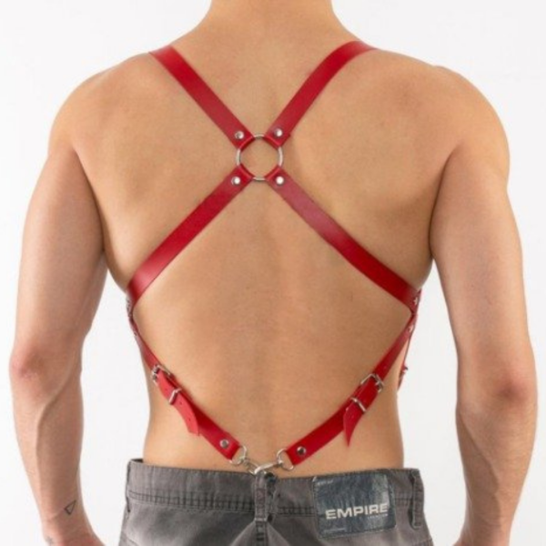 Arreio Arnês Sexy Suspensório Masculino Em Couro Vermelho - Image 2