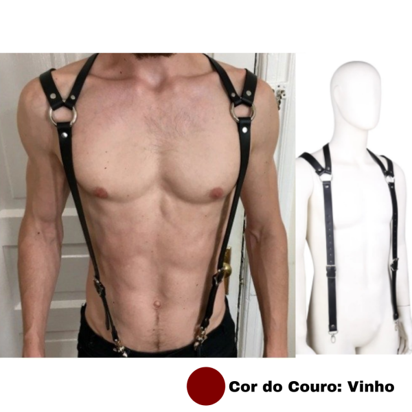 Arreio Em Couro Vinho Sintetico Arnês Sexy Detalhes em Metal