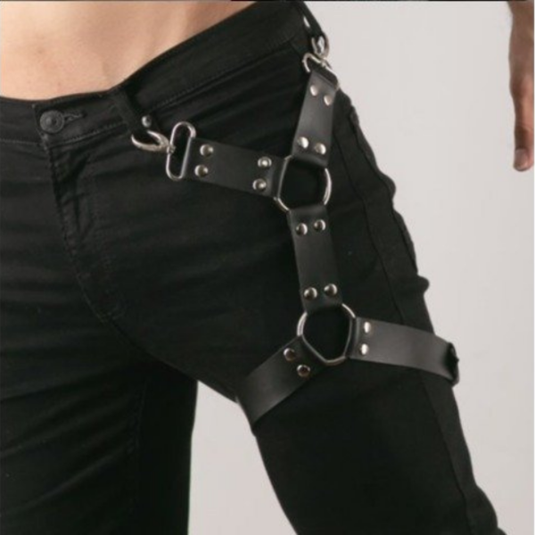Cinto Para Coxa Dupla Arnês Masculina Sexy Em Couro Branco - Image 5