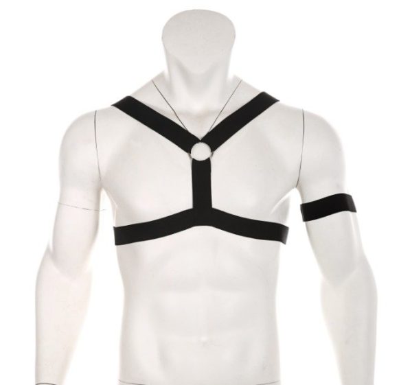 Arreio Masculino Em Elástico Preto Com Argola Harness BDSM - Image 2