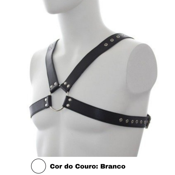Arreio Para Peitoral Masculino em Couro Branco Arnes BDSM
