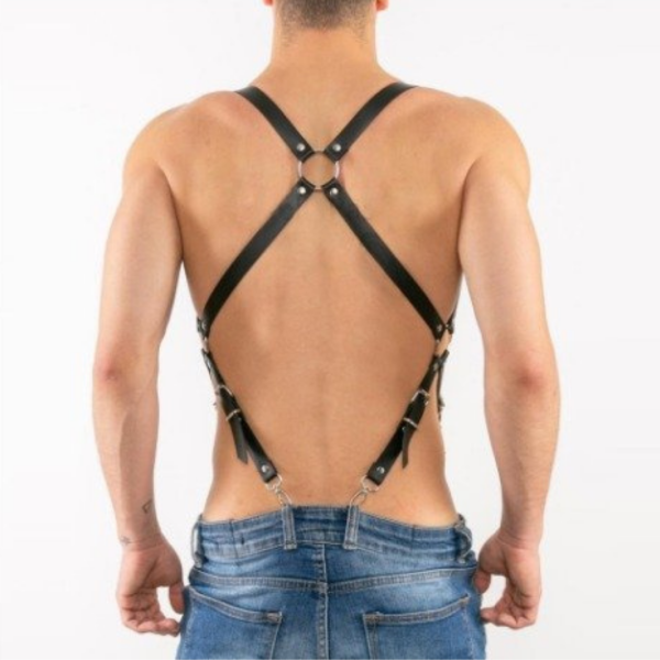 Arreio Arnês Sexy Suspensório Masculino Em Couro Branco - Image 2