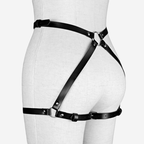 Arreio Harness Lingerie BDSM em Couro Preto Com Algemas Laterais - Image 7