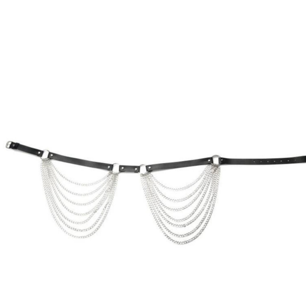 Cinto Arreio Sexy em Couro Branco Com Correntes Harness BDSM - Image 11