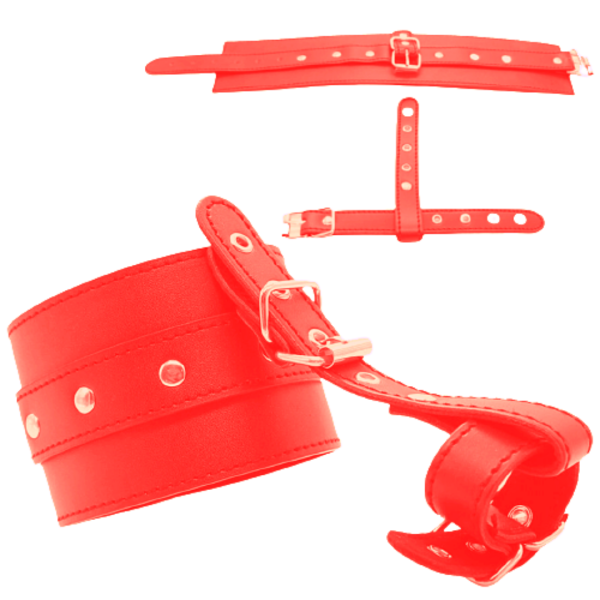 Algema Erótica Para Punhos e Dedos em Couro Vermelho Com Regulagem - Image 5