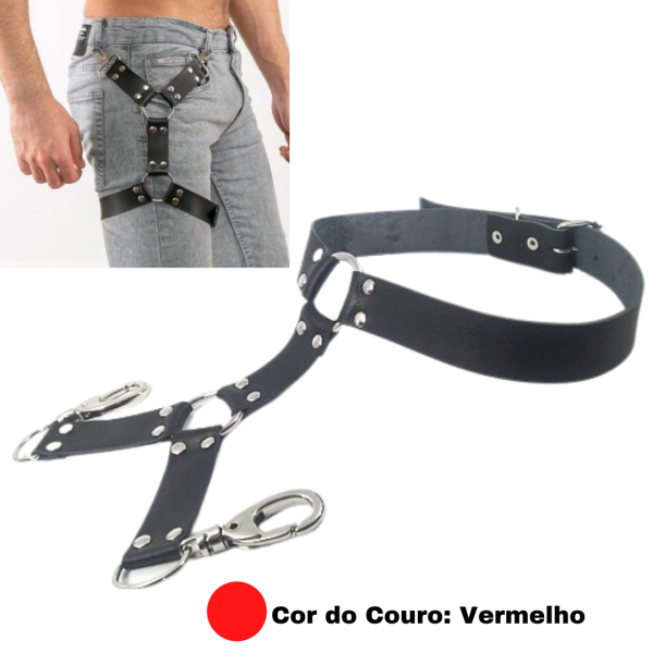 Cinto Para Coxa Dupla Arnês Masculina Sexy Em Couro Vermelho