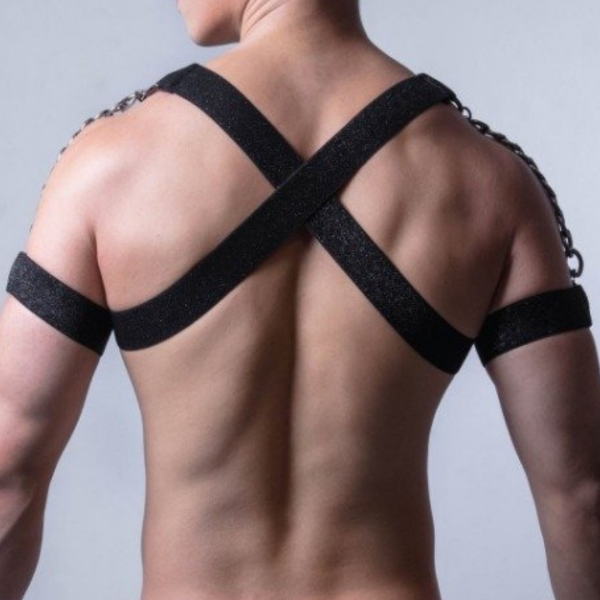 Arreio Arnês Peitoral Masculino Em Elástico BDSM Detalhes em Metal - Image 2