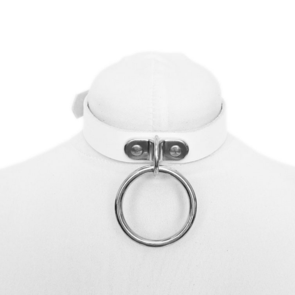 Gargantilha Sexy Colar Com Couro Branco Detalhe Argola de Aço - Image 4