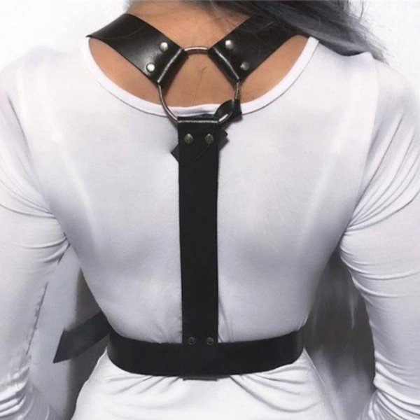 Sutiã Harness em Couro Vermelho Cintura Com Regulagem Detalhe Metais - Image 6