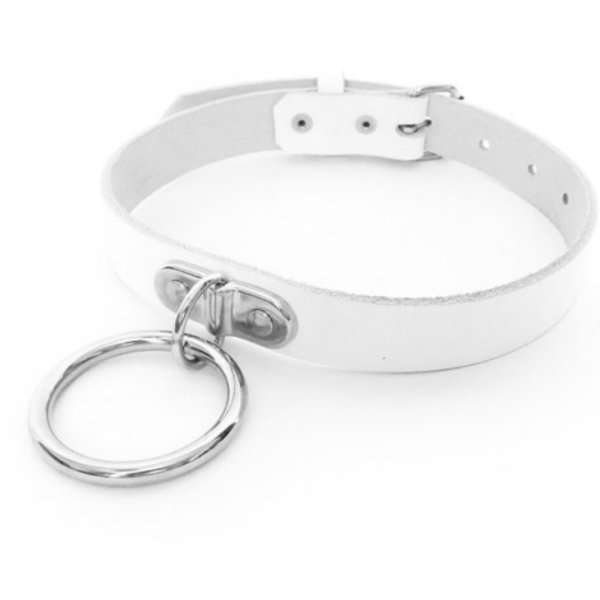 Gargantilha Sexy Colar Com Couro Branco Detalhe Argola de Aço - Image 3