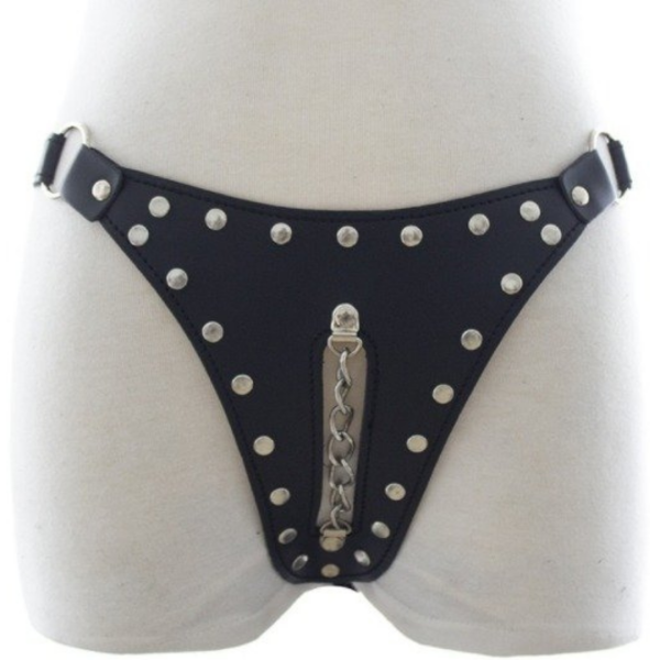 Cinto De Castidade Feminino Em Couro Vermelho Com Detalhes em Botões - Image 4