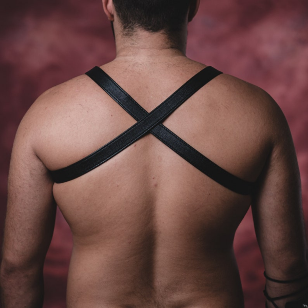 Arreio Harness Masculino em Couro Vermelho Com Botões BDSM - Image 3