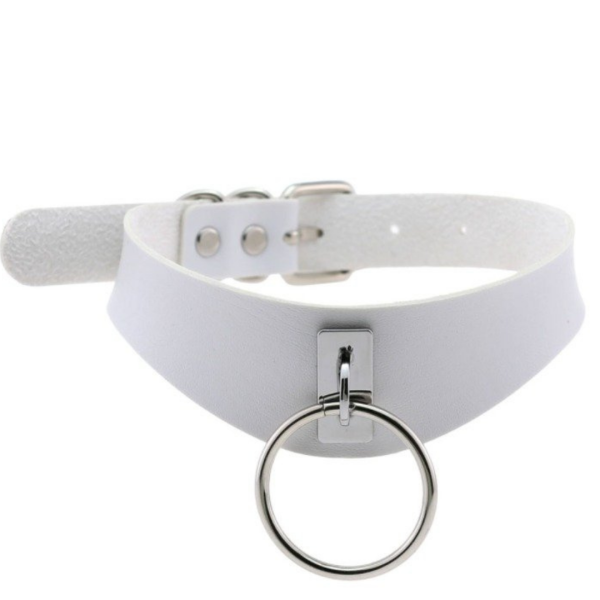 Gargantilha Colar Sexy Em Couro Branco Com Argola Fetiche - Image 2