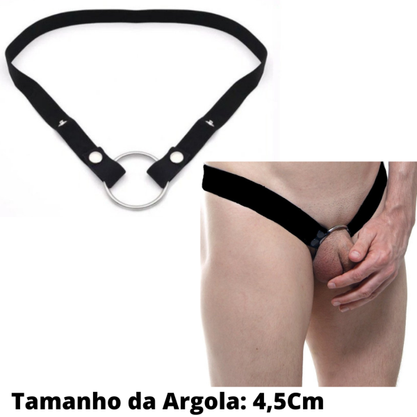 Anel Peniano Com Cinto em Elástico Preto Ajustável Com Argola 4,5Cm