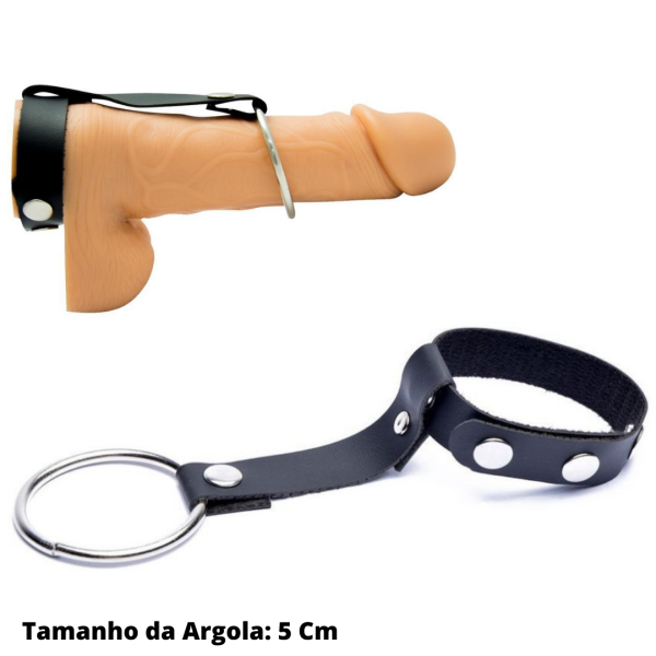 Anel Peniano Argola 5 Cm e Couro Com Regulagem Prolongador de Ereção