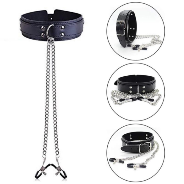 Coleira Em Couro Vermelho Harness Com Prendedor de Mamilos - Image 4