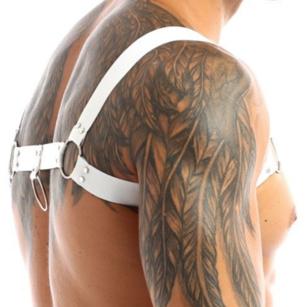 Arreio Em Elástico Branco Harness Peitoral Detalhes em Metal - Image 3