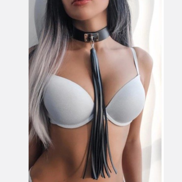 Colar Gargantilha em Tiras de Couro Preto Sado Fetiche BDSM