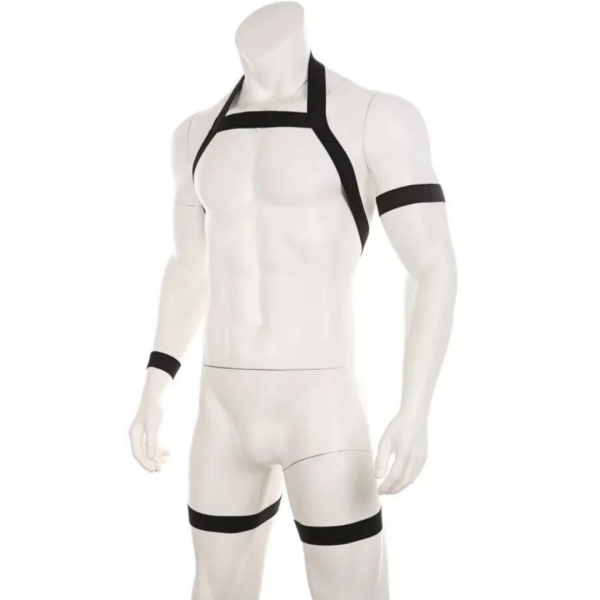 Arreio Masculino Harness Peito e Coxa Em Elástico Preto Com Bracelete