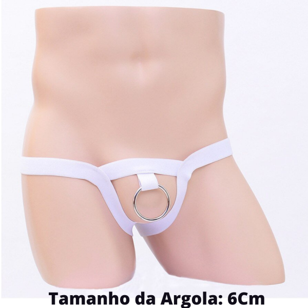 Anel Peniano Com Cinto Elástico Branco E Argola Aço 6Cm