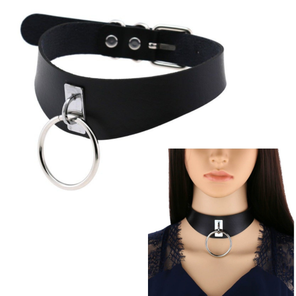 Gargantilha Colar Sexy Em Couro Preto Com Argola Fetiche