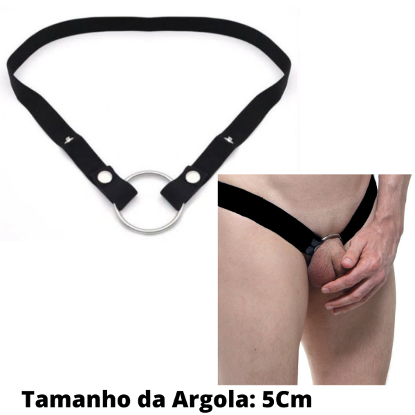 Anel Peniano Com Cinto em Elástico Preto Ajustável Com Argola 5Cm