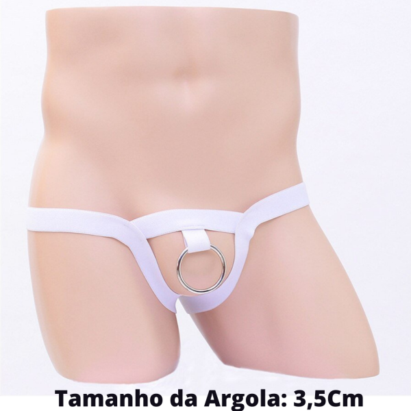 Anel Peniano Com Cinto Elástico Branco E Argola Aço 3,5Cm