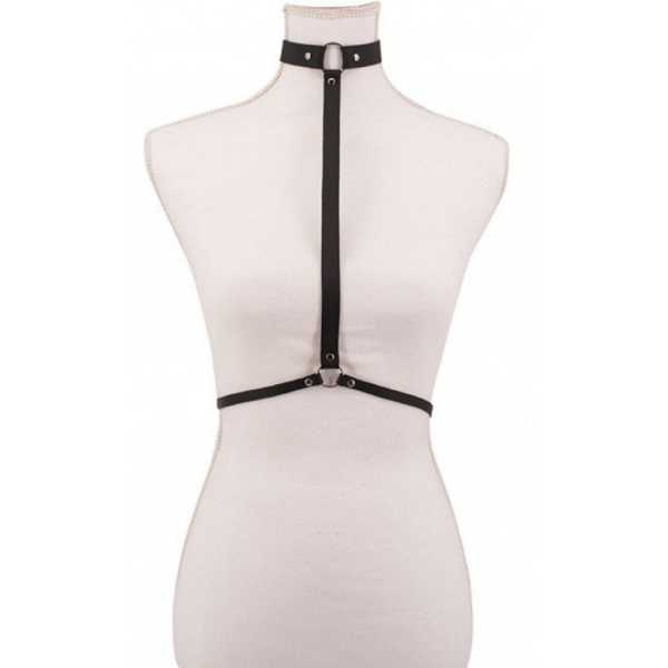 Arreio em Colar Harness Feminino Colar e Cinturão Em Couro Branco - Image 3