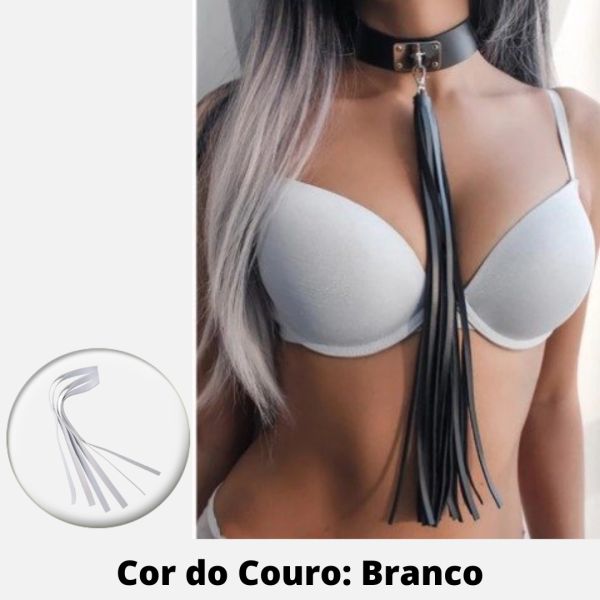 Colar Gargantilha em Tiras de Couro Branco Sado Fetiche BDSM