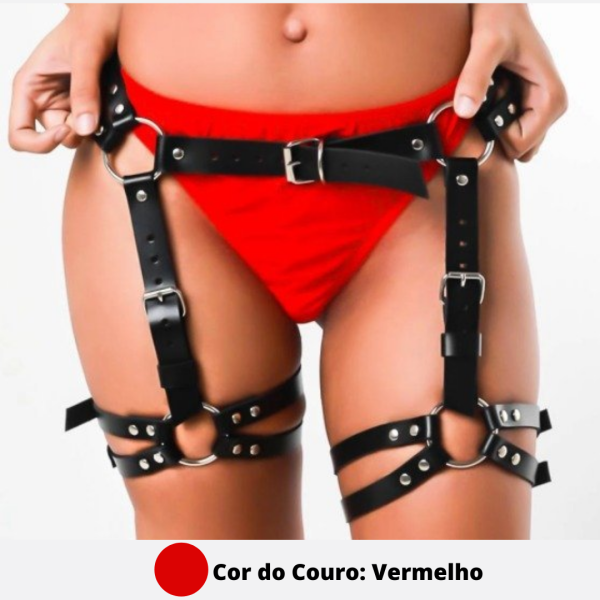 Cinturão Harness Arreio Com Algemas E Perneira Vermelho Sexy Com Regulagem