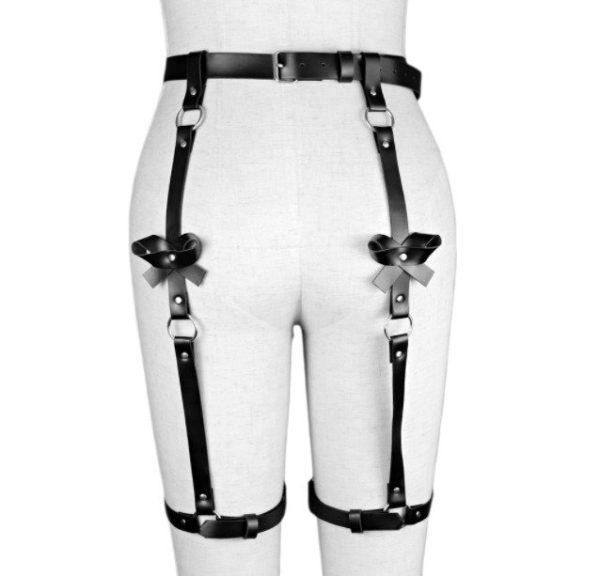 Cinta Liga Harness Sexy Perneira Em Couro Branco Detalhes Lacinhos - Image 3
