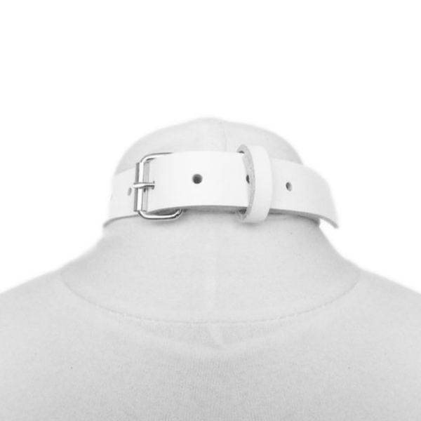 Gargantilha Sexy Colar Com Couro Branco Detalhe Argola de Aço - Image 5