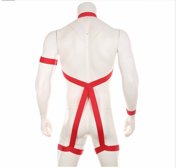 Arreio Masculino Harness Peito e Coxa Em Elástico Branco Com Bracelete - Image 3