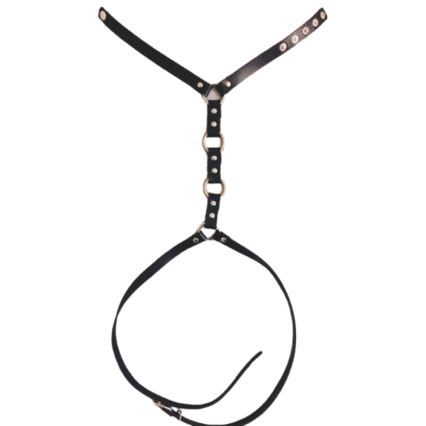 Colar Arreio Harness Com Cinturão Em Couro Preto Detalhes em Argolas - Image 9